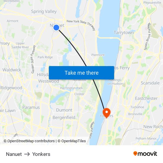 Nanuet to Yonkers map