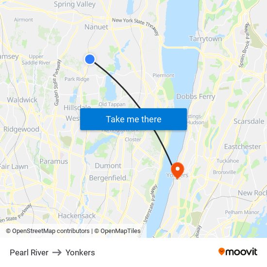 Pearl River to Yonkers map