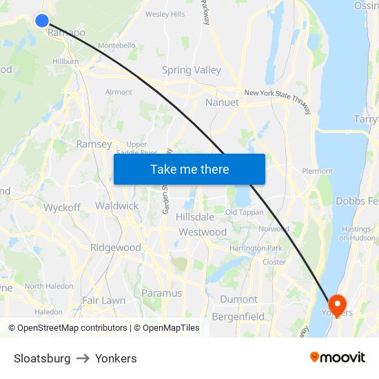 Sloatsburg to Yonkers map