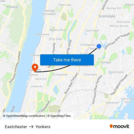 Eastchester to Yonkers map