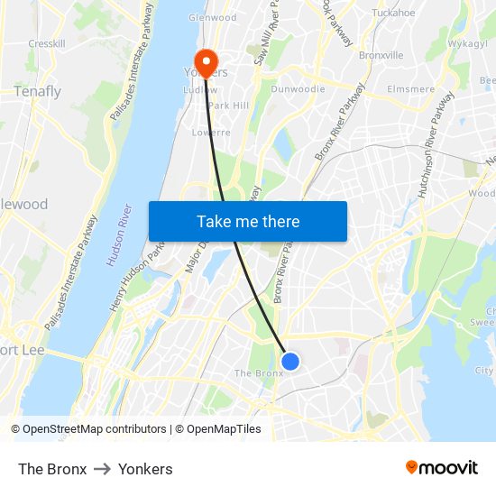 The Bronx to Yonkers map