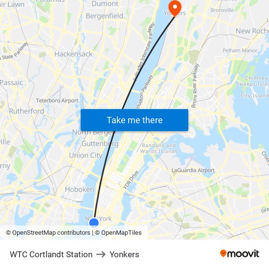 WTC Cortlandt Station to Yonkers map