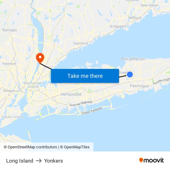 Long Island to Yonkers map