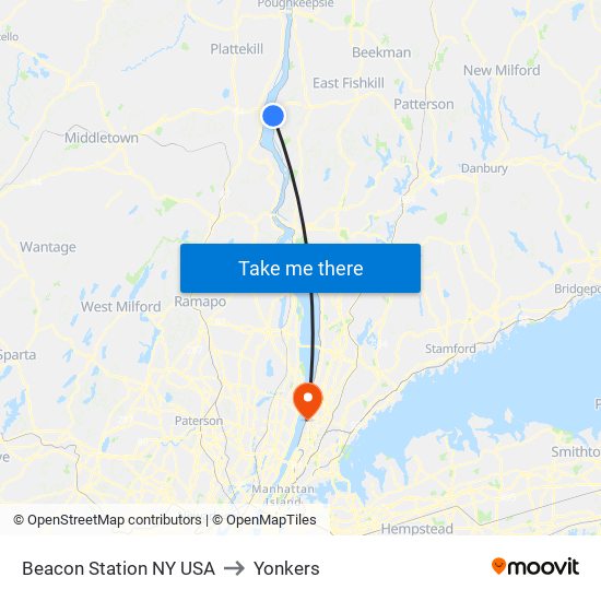 Beacon Station NY USA to Yonkers map