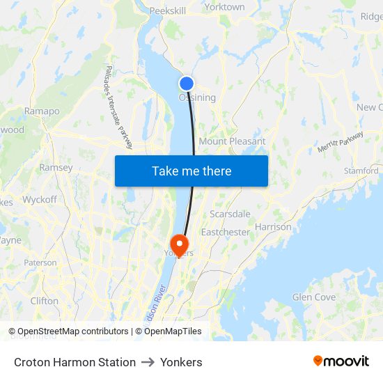 Croton Harmon Station to Yonkers map