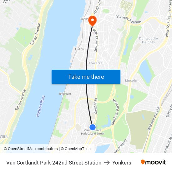 Van Cortlandt Park 242nd Street Station to Yonkers map