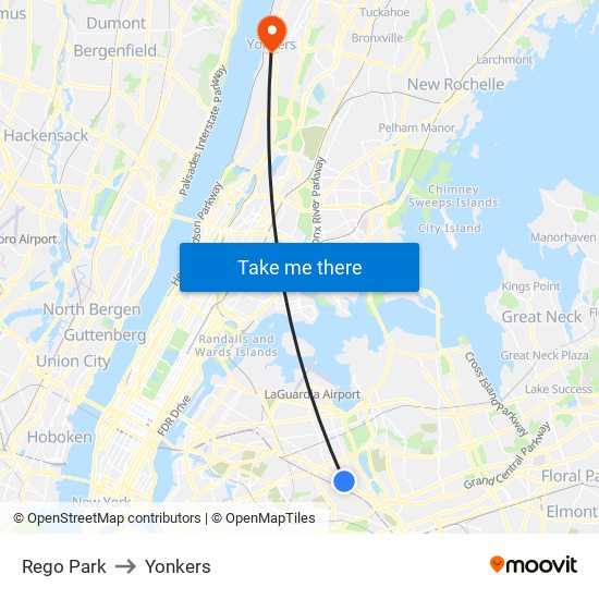 Rego Park to Yonkers map