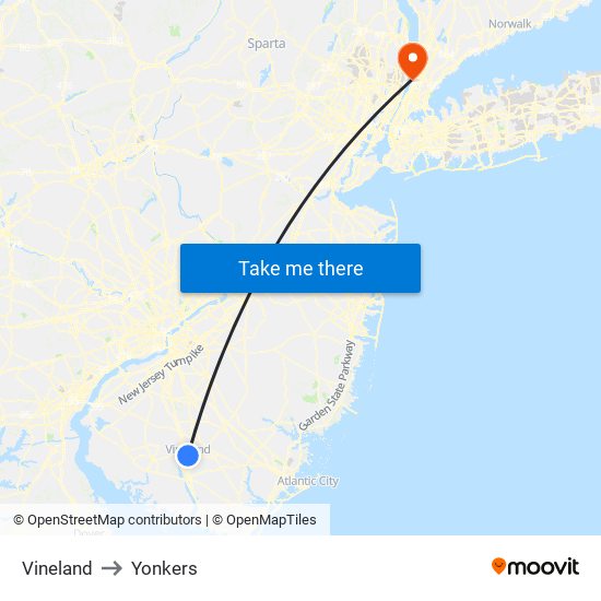 Vineland to Yonkers map
