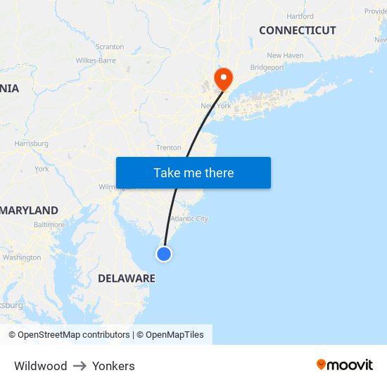 Wildwood to Yonkers map