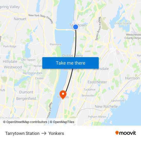 Tarrytown Station to Yonkers map