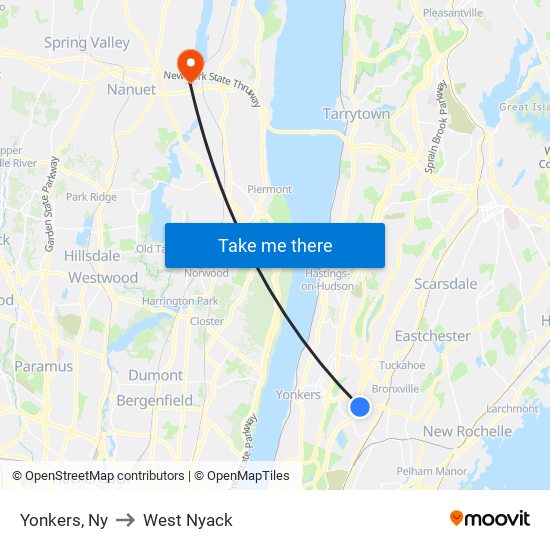 Yonkers, Ny to West Nyack map