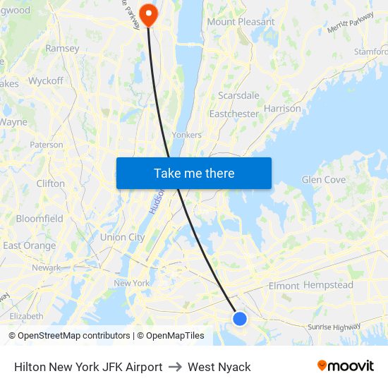 Hilton New York JFK Airport to West Nyack map