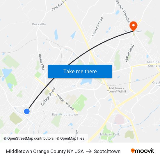 Middletown Orange County NY USA to Scotchtown map