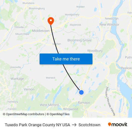 Tuxedo Park Orange County NY USA to Scotchtown map