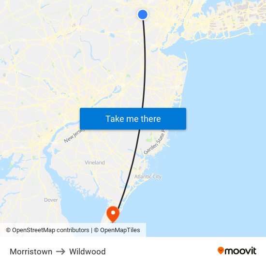 Morristown to Wildwood map