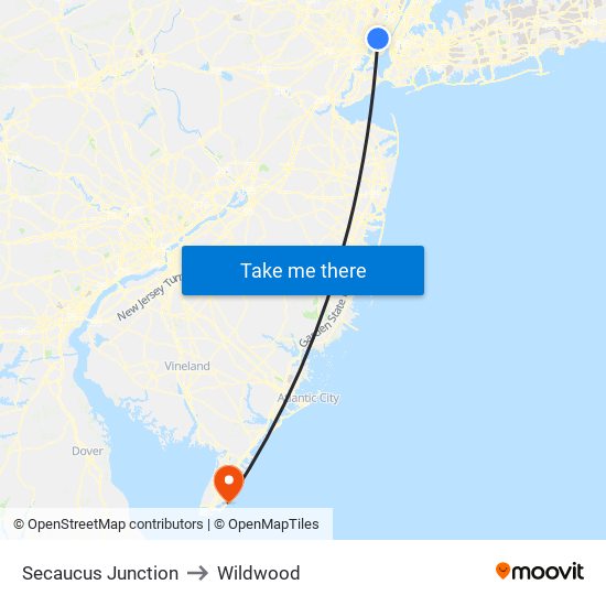 Secaucus Junction to Wildwood map