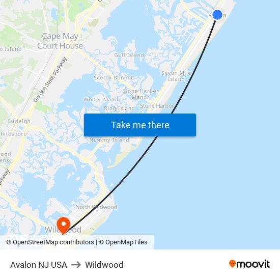 Avalon NJ USA to Wildwood map