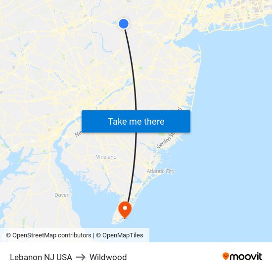 Lebanon NJ USA to Wildwood map