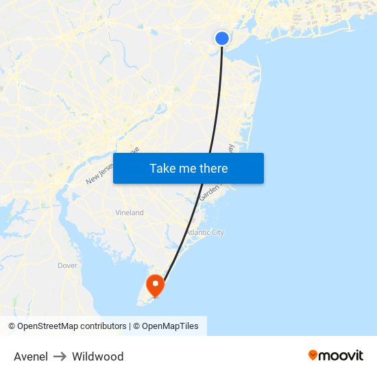 Avenel to Wildwood map