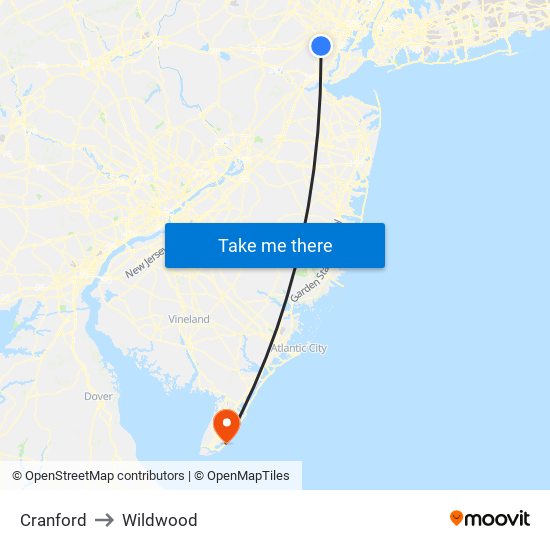 Cranford to Wildwood map