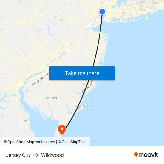 Jersey City to Wildwood map