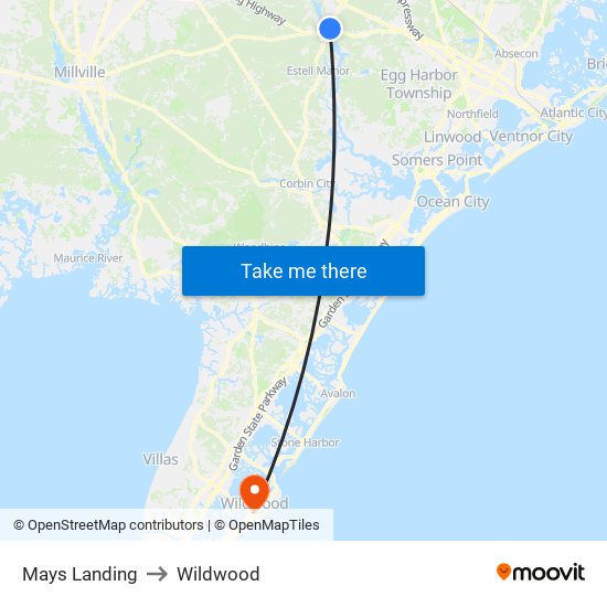 Mays Landing to Wildwood map