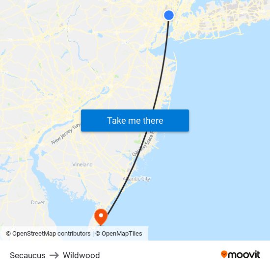 Secaucus to Wildwood map