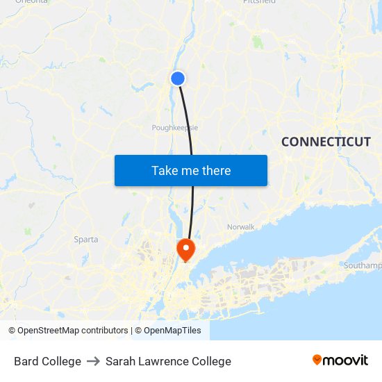 Bard College to Sarah Lawrence College map