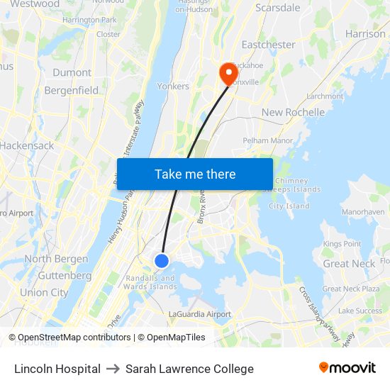 Lincoln Hospital to Sarah Lawrence College map