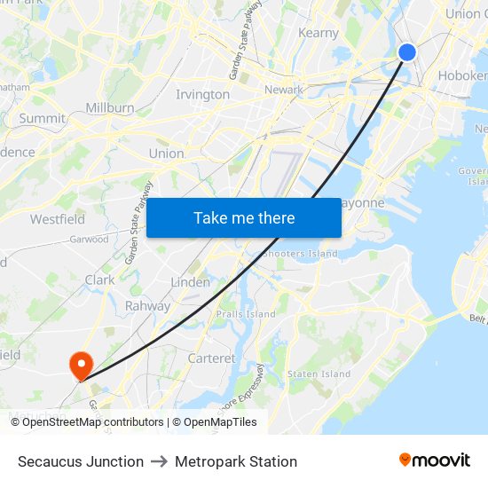 Secaucus Junction to Metropark Station map