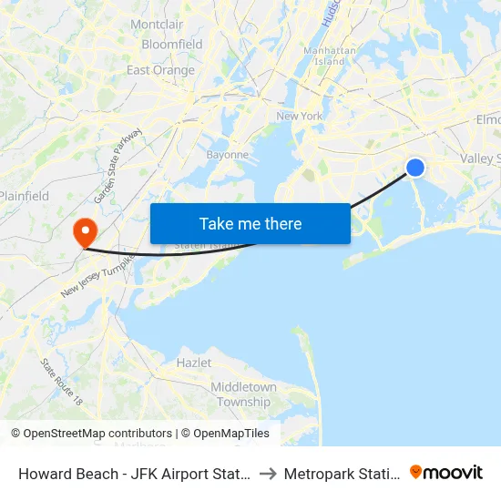 Howard Beach - JFK Airport Station to Metropark Station map