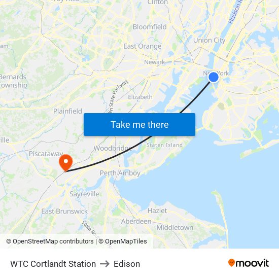 WTC Cortlandt Station to Edison map