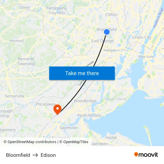 Bloomfield to Edison map