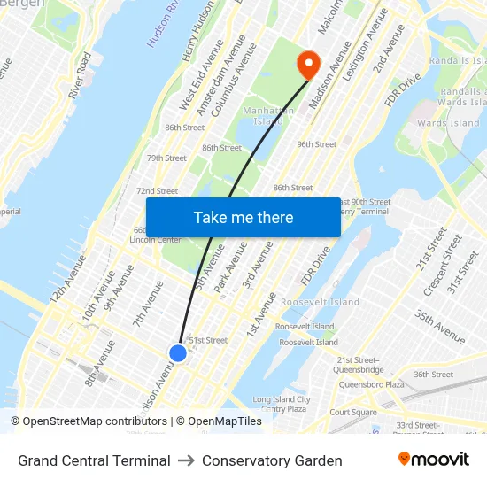 Grand Central Terminal to Conservatory Garden map