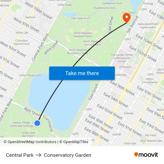 Central Park to Conservatory Garden map