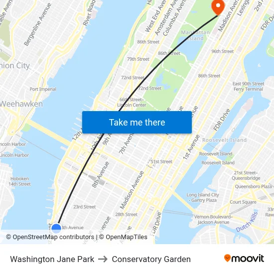Washington Jane Park to Conservatory Garden map