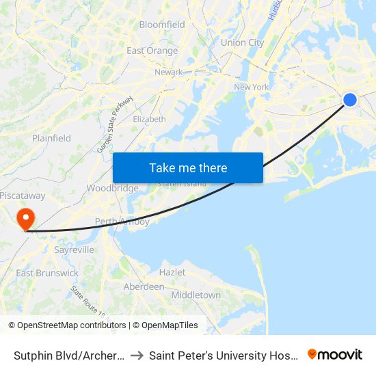 Sutphin Blvd/Archer Av to Saint Peter's University Hospital map