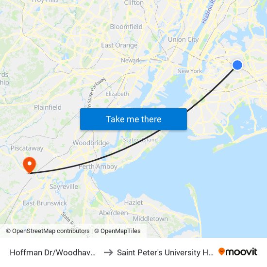 Hoffman Dr/Woodhaven Blvd to Saint Peter's University Hospital map