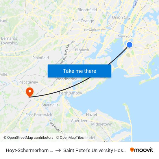 Hoyt-Schermerhorn Sts to Saint Peter's University Hospital map