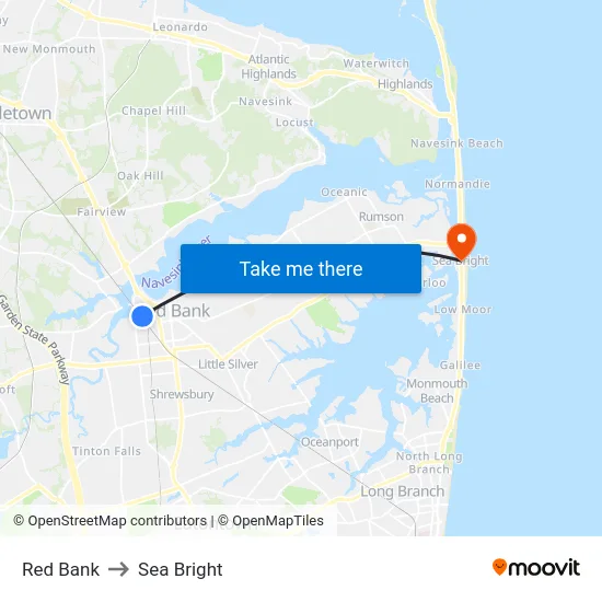 Red Bank to Sea Bright map