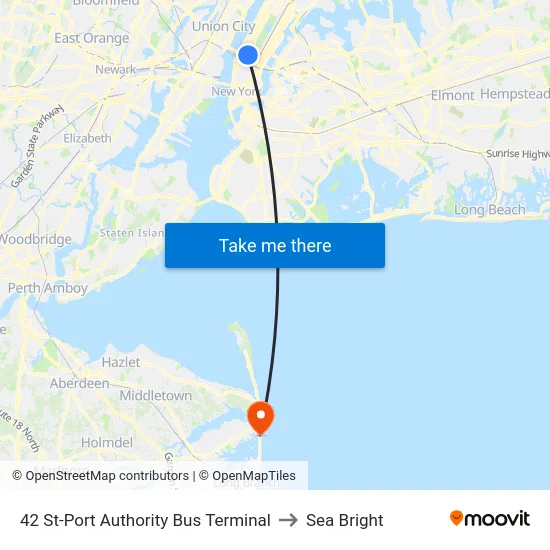 42 St-Port Authority Bus Terminal to Sea Bright map