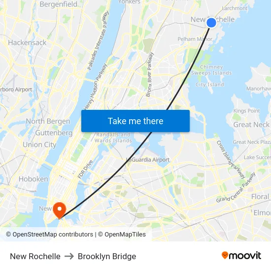 New Rochelle to Brooklyn Bridge map
