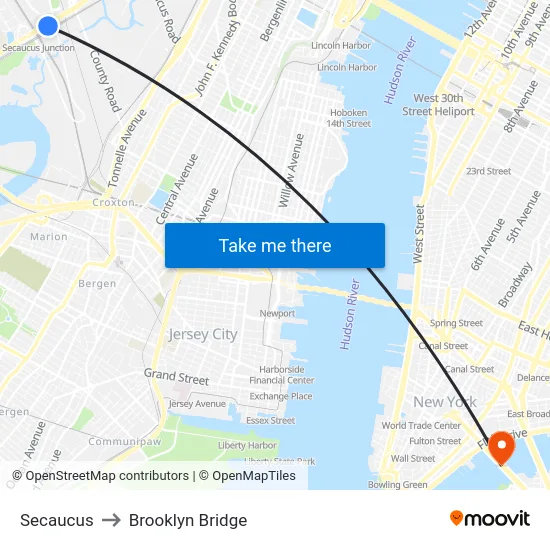 Secaucus to Brooklyn Bridge map