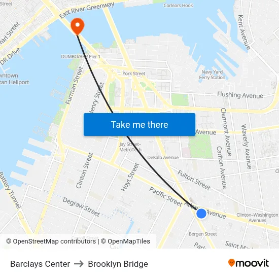 Barclays Center to Brooklyn Bridge map
