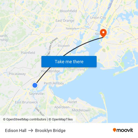 Edison Hall to Brooklyn Bridge map