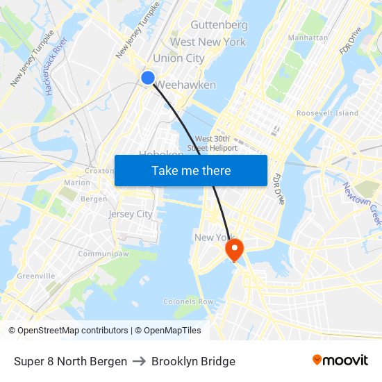 Super 8 North Bergen to Brooklyn Bridge map