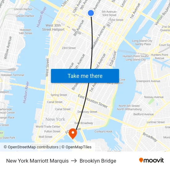 New York Marriott Marquis to Brooklyn Bridge map