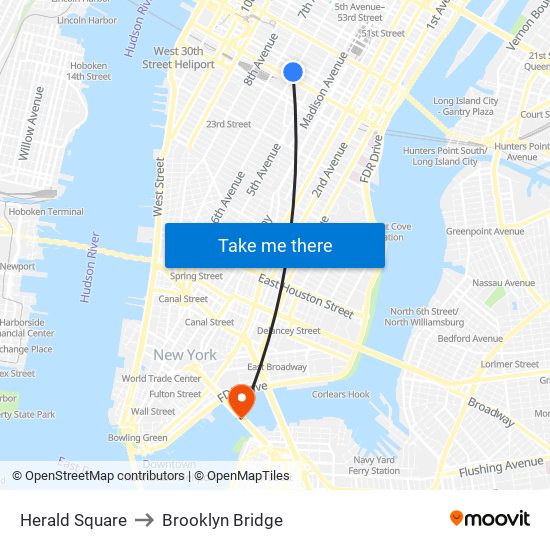 Herald Square to Brooklyn Bridge map