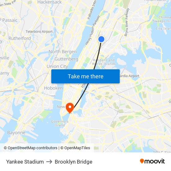 Yankee Stadium to Brooklyn Bridge map