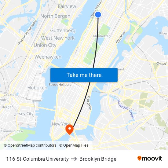 116 St-Columbia University to Brooklyn Bridge map